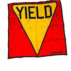 RUDI GERNREICH 1960’s Pop Art Yield Traffic Silk Scarf 30x31 Bonwit Teller